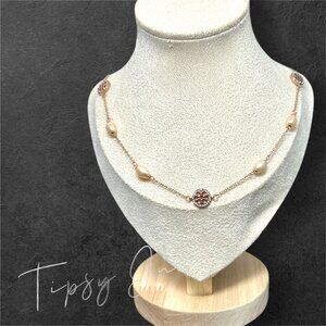 Tory Burch Rose Gold Pearl Necklace With Crystal Accents
